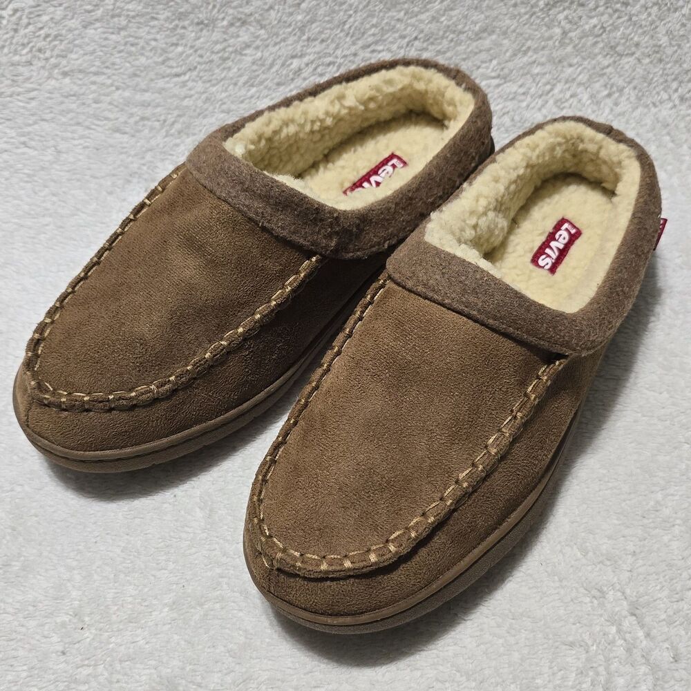 Levi’s Men’s Sz M (8-9) Victor Clog Brown Slippers Faux- Sherpa Lining NWOT